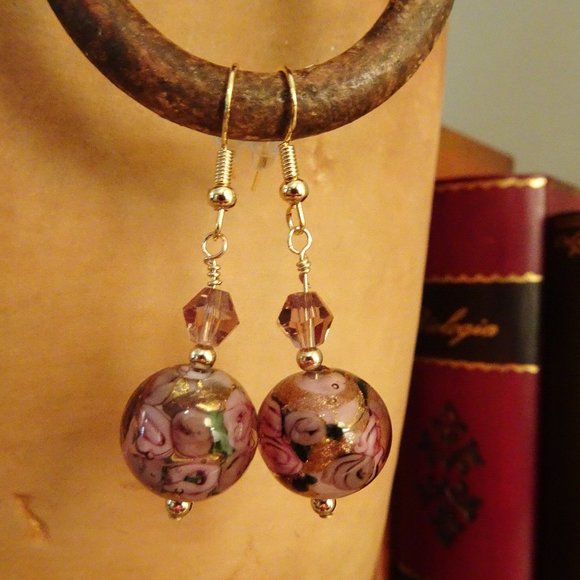 Handcrafted pink floral Murano earrings with gold-filled earwires. - Picture 7 of 7